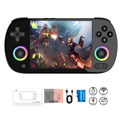 RG40XX H Retro-Handheld-Spielekonsole RG40XXH Retro-Spielekonsole mit 4-Zoll-IPS-Bildschirm, Linux-System, RGB-Beleuchtung, 64G-TF-Karte und 3200-mAh-Akku, unterstützt 5G-WLAN, Bluetooth 4.2, Schwarz
