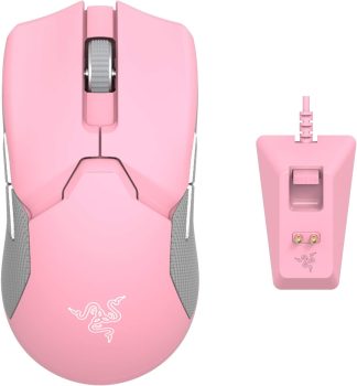 Souris de jeu sans fil ultra-légère Razer Viper Ultimate et station de charge RVB : technologie sans fil HyperSpeed – Rose quartz (reconditionnée)