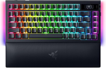 Razer BlackWidow V4 Pro 75 % kabellose Gaming-Tastatur: OLED-Display – True 4K Hz Wireless – Bluetooth – Hot-Swap-fähig – Orangefarbene taktile Schalter – Einstellrad – Snap Tap – Chroma RGB – Handballenauflage