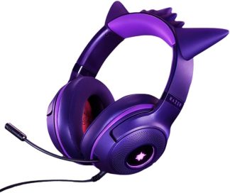Casque de jeu filaire USB Razer Kraken V3 x Pokémon Gengar Edition - Éclairage RGB Chroma, coussinets d'oreille en mousse à mémoire de forme, micro antibruit