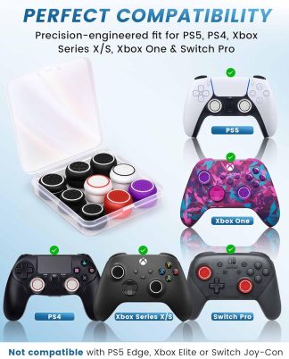 16-in-1 Performance Thumb Grips Joystick Caps for PS5/4/Xbox/Switch Pro, 3 Height Thumbstick Grips Covers (FPS, CQC, Skin) & 5 Anti-Slip, Ultimate Comfort & Control